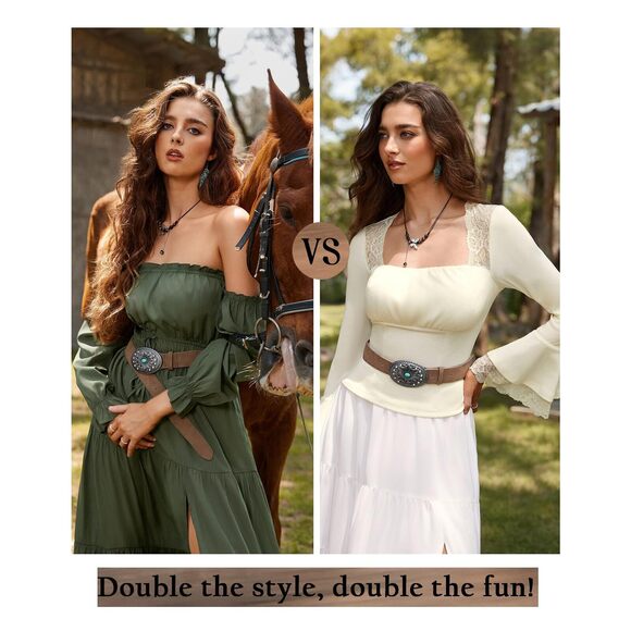 Western Cowboy Cowgirl Belts For Women Turquoise Waist Belts Leather Buckle🐭 - Picture 4 of 6